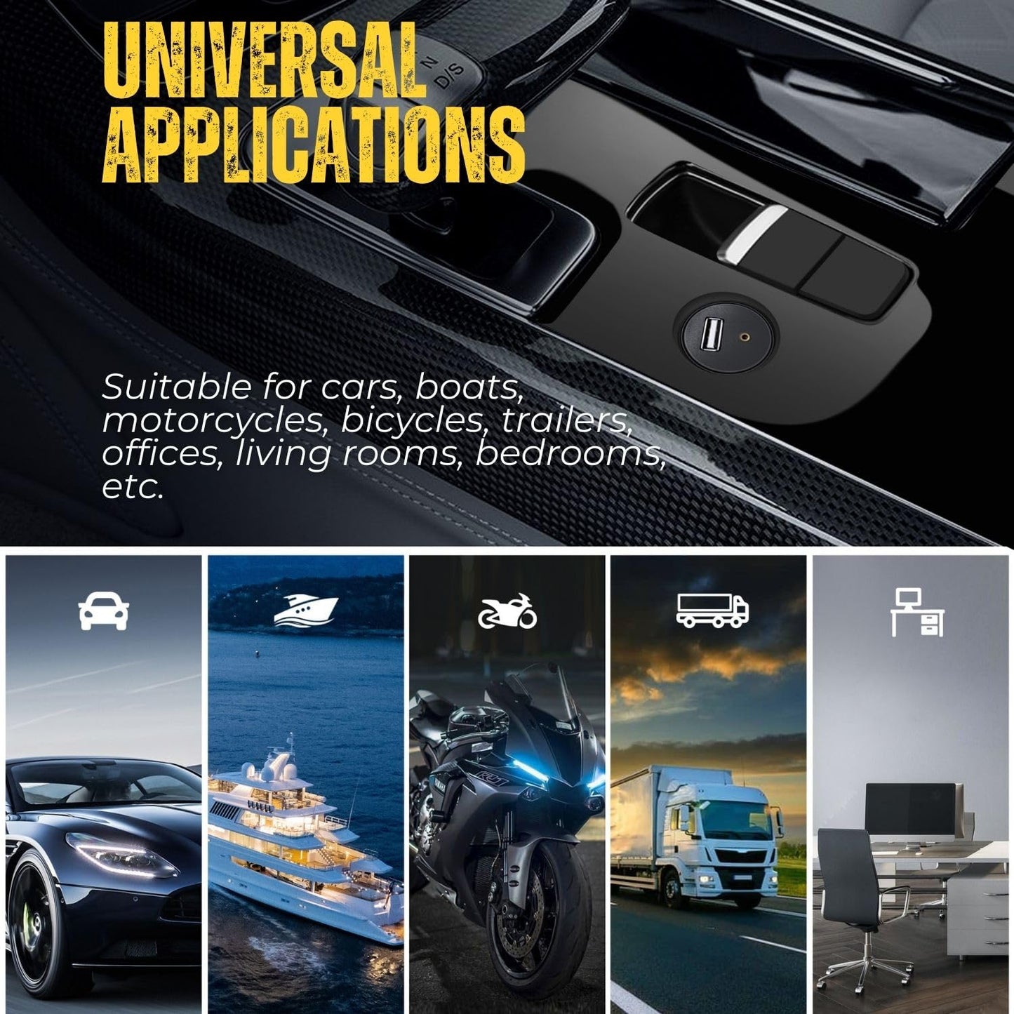 TNP USB AUX Flush Mount Cable, Dashboard Panel Dash Mount USB + 3.5mm AUX 1/8" Audio Jack Port Socket Plug Water Resistant Connector Extension Wire