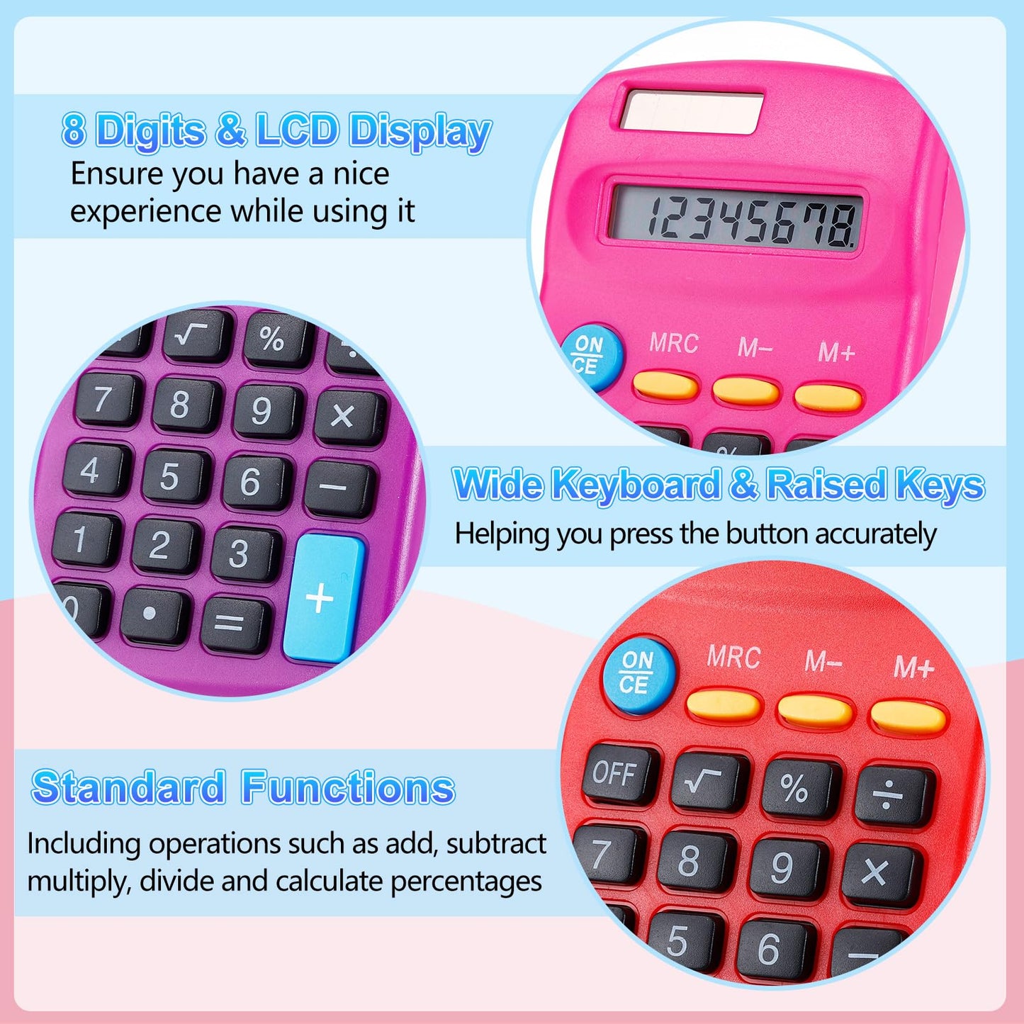Jeffbaubl 18 Pack Mini Calculators, 8 Digit Display Basic Standard Calculators, Solar Dual Power Calculator, Pocket Size Function Calculator Bulk