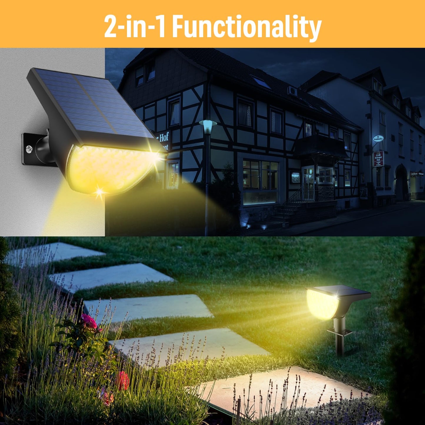 GKGG Solar Lights Outdoor Waterproof IP65, Solar Powered 76 LED 3 Lighting Modes Solar Spot Lights Outdoor for Yard Garden Landscape Pathway (Warm