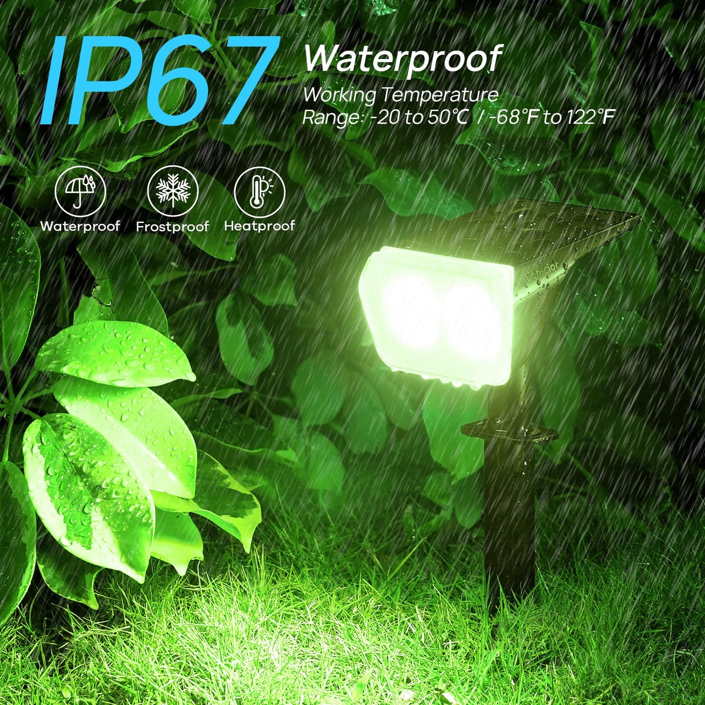 Consciot Solar Spot Lights Outdoor, 30 LEDs Waterproof Color Changing Solar Lights, 2 in 1 Adjustable Wall Lights, 10 Colors, D2D Modes Solar