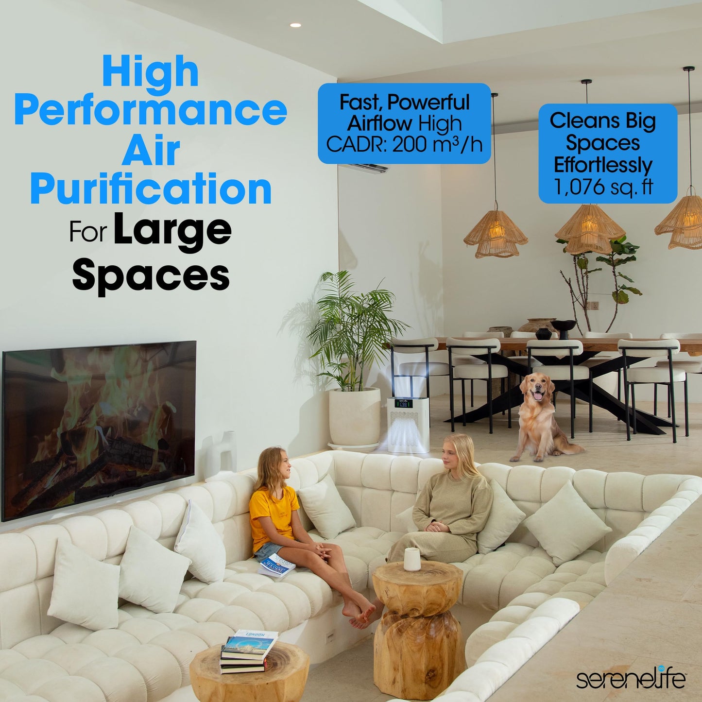 SereneLife Air Purifier for Home - Smart Room Air Purifier with Sleep and Automatic Modes, WiFi and App Control, Ultra Quiet, Removes Dust, Pet Hair