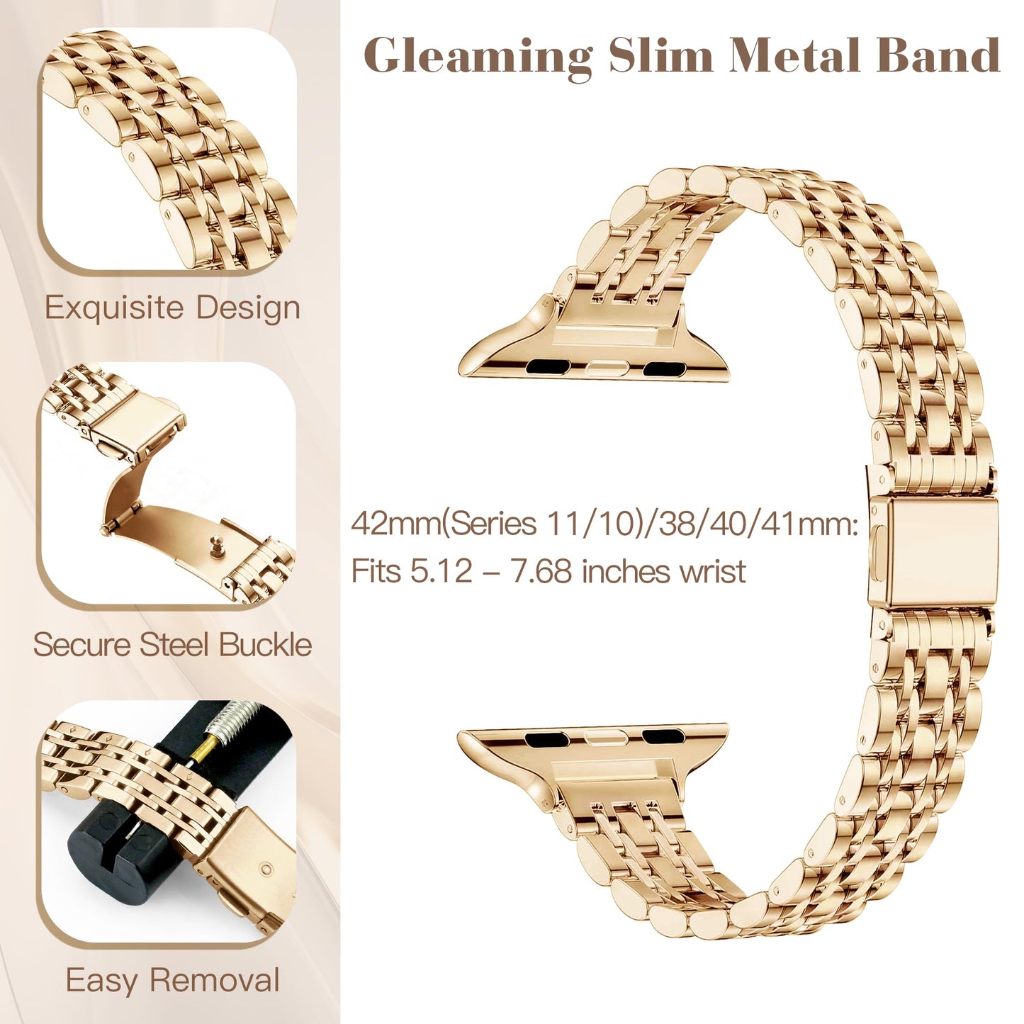 Melyis Slim Metal Band with Case Fits Apple Watch Bands for Women 41mm, Thin Stainless Steel iWatch Bands Women, Dressy Band for Apple Watch