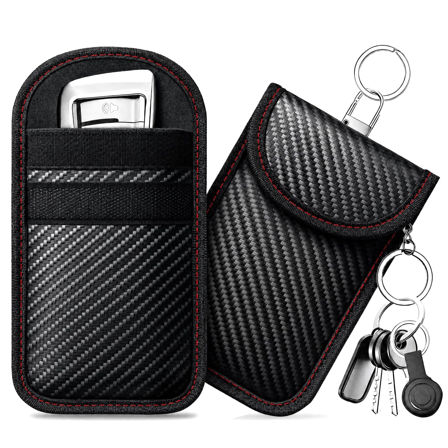 caslord Faraday Bags, Pack of 2 faraday bags for car keys with 4 Pack Key Rings for Car Security, M, Red