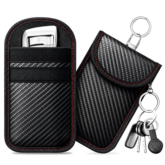 caslord Faraday Bags, Pack of 2 faraday bags for car keys with 4 Pack Key Rings for Car Security, M, Red