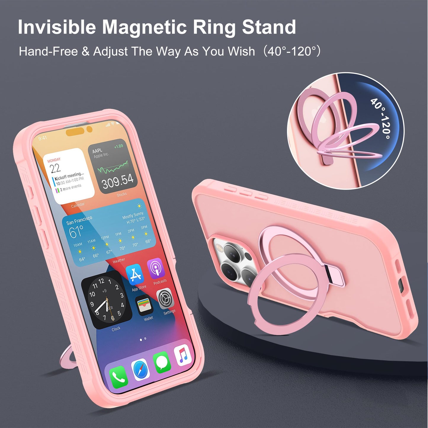 UTPPVX Compatible with iPhone 16 Pro Max Case with Magnetic Ring Stand [Compatible with Mag-Safe] [Built-in Screen Protector] Military-Grade Drop