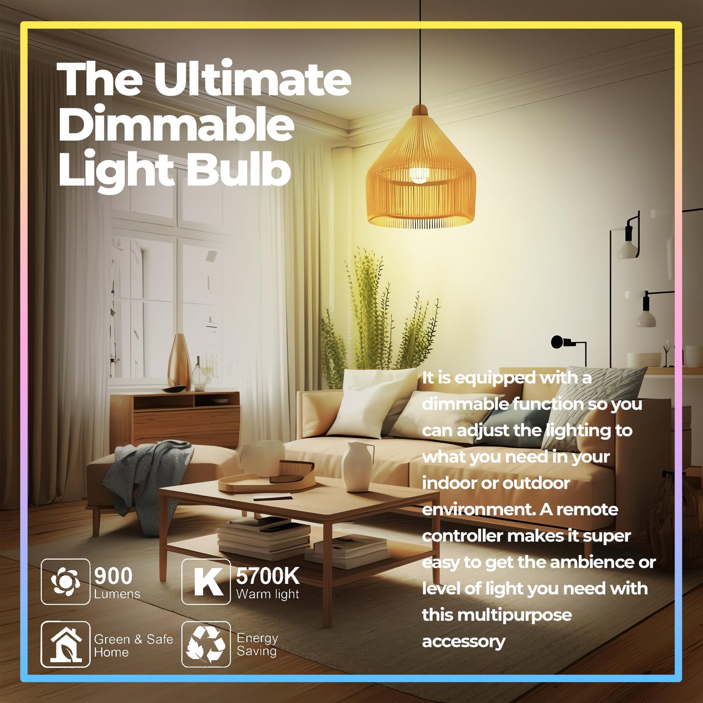 Dimmable E26 Warm LED Light Bulb, 6W RGBW Color 500LM with 16 Color Changing Modes for Christmas, Party etc with Remote Control 2 Pack