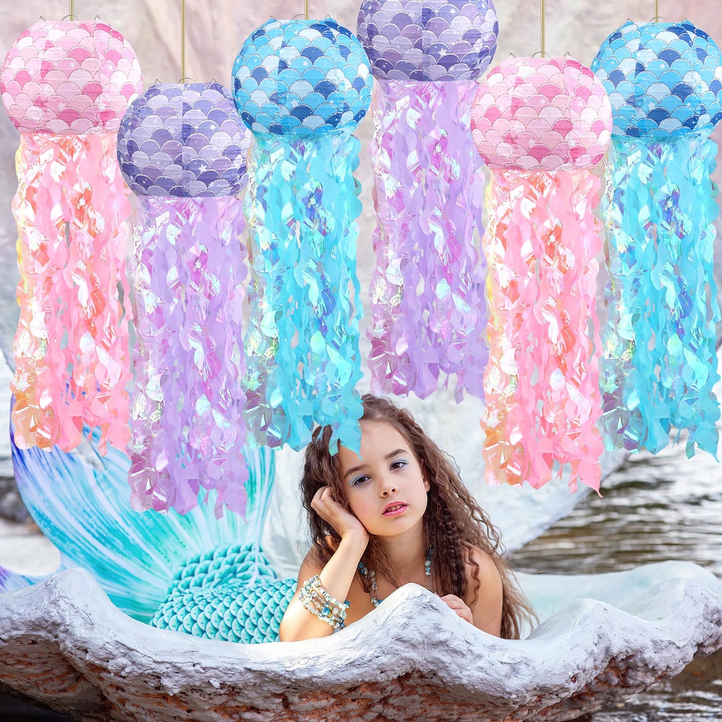 Celehappy 6pcs Jellyfish Paper Lanterns Blue Pink Purple Under The Sea Party Decorations for Mermaid Ocean Themed Birthday Party Decorations Baby