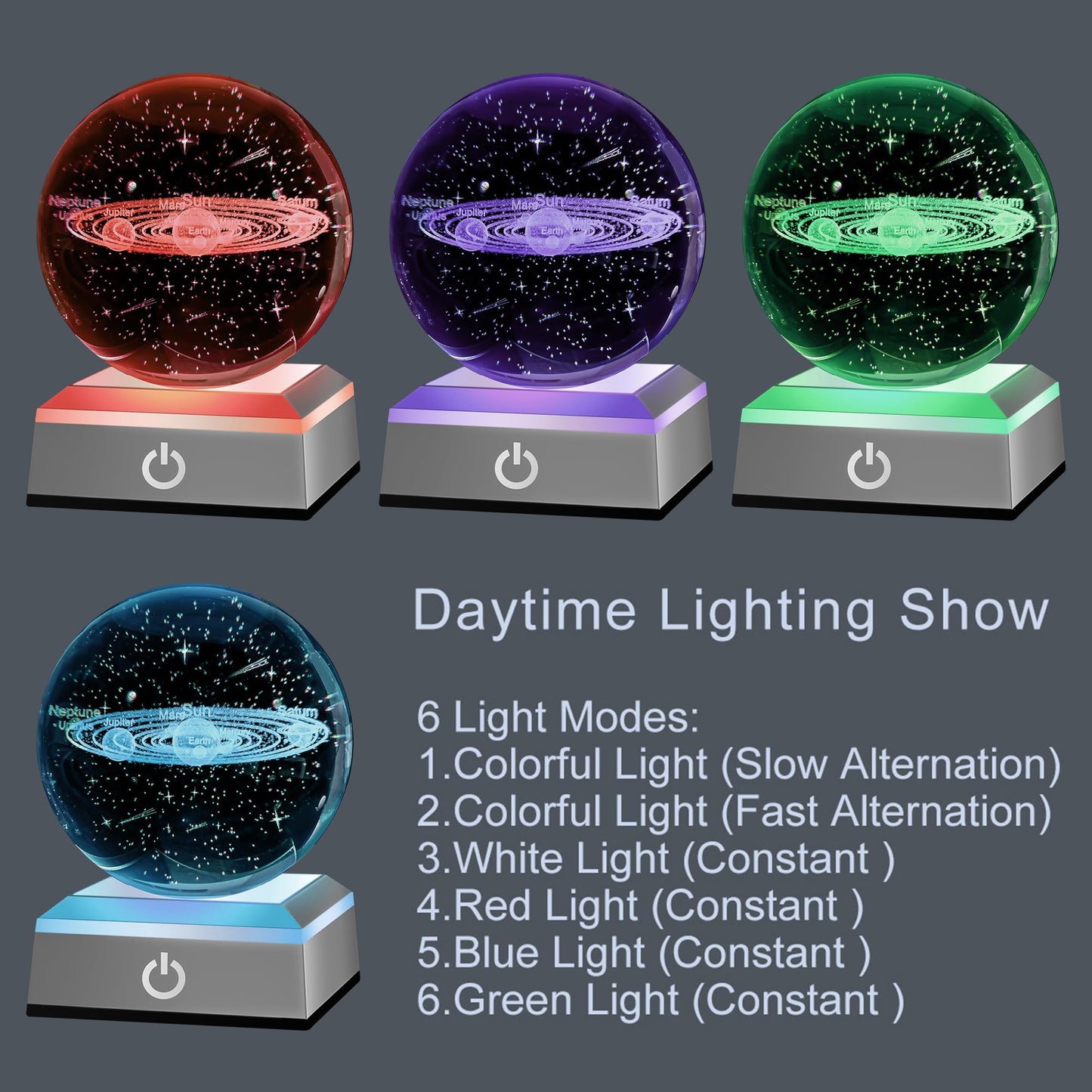 hochance 3D Solar System Crystal Ball Nightlight Multicolor Decolamp for Science Astronomy Space,for Boyfriends Husband Him,Presents for Fathers Kids