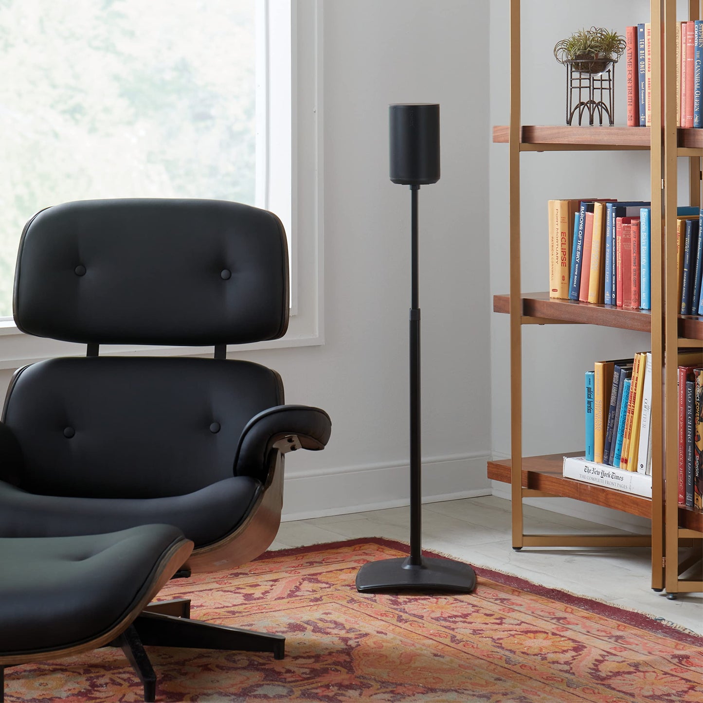Sanus Speaker Stand for Sonos Era 100 Speakers - Height Adjustable Single Stand w/Easy 3 Step Install - Includes Rubber Feet & Carpet Spikes - Black