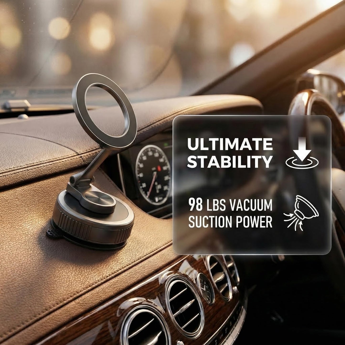 bqoeesok Magnetic Car Phone Holder for MagSafe, [98LBS Suction & 2400gf N52] 360° Zinc Alloy Foldable Mount, 0.75" Ultra-Thin for Dash/Windshield