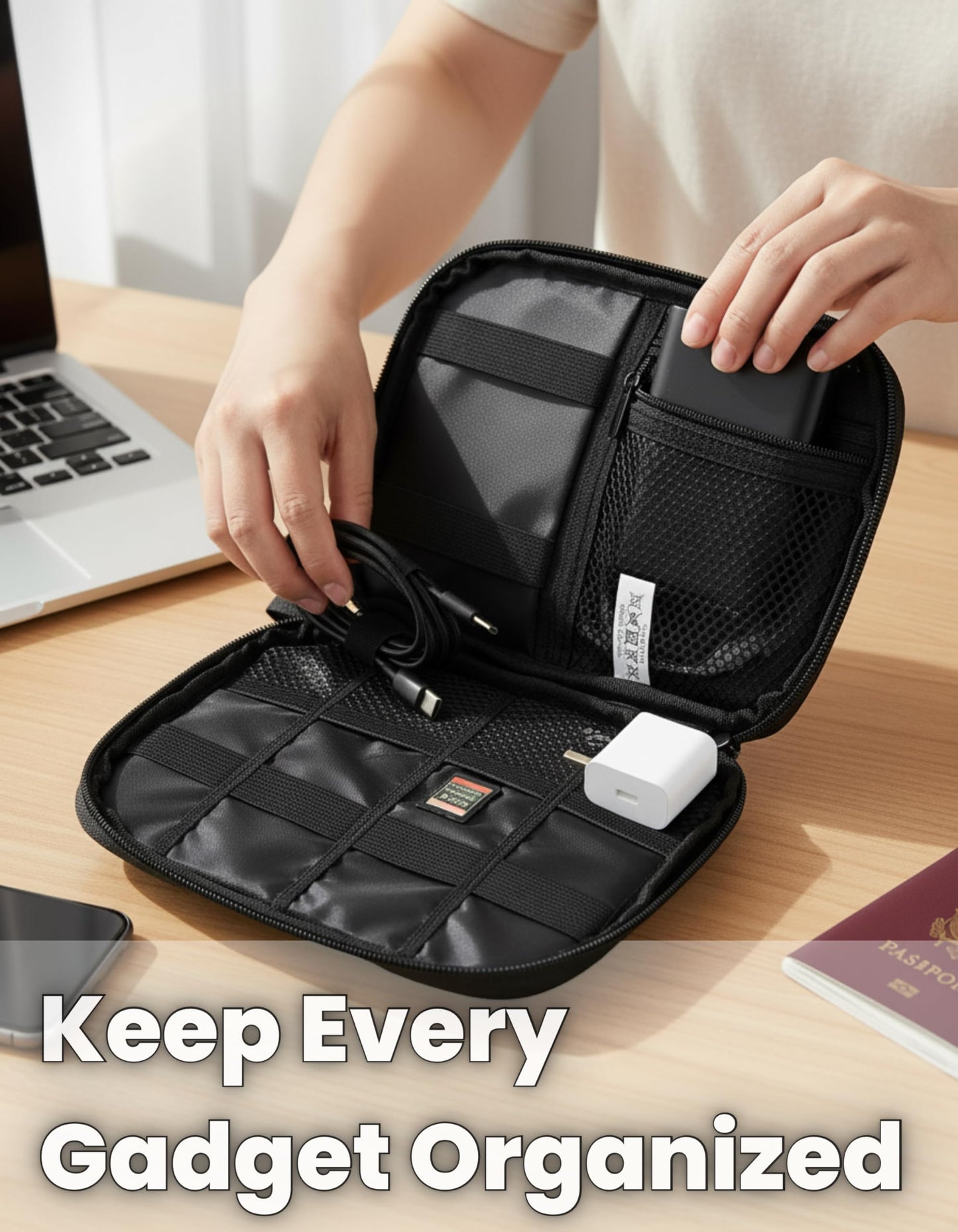 Digital Accessory Pouch - Portable Travel Organizer Bag for Cables, Chargers, Earphones, Power Banks & Tech Gadgets - Water Repellent Zipper Storage