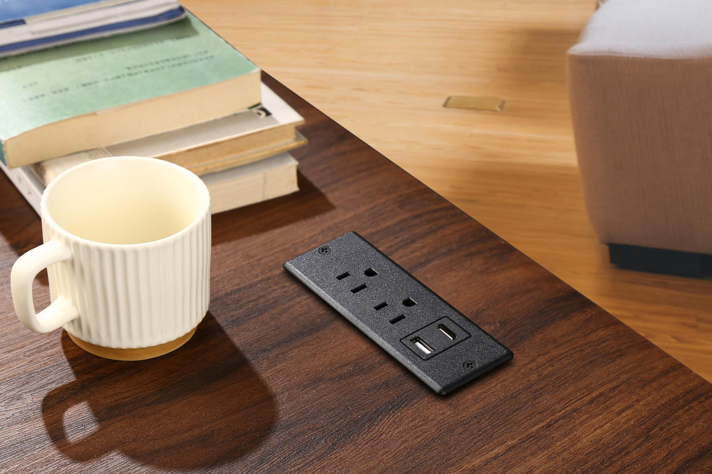 Eridada Recessed Power Strip with USB-C and USB-A, 2 AC Outlets, in-Desk Flush Mount Power Strip, 125V 12A 1500W, for Desk Countertop Kitchen Island