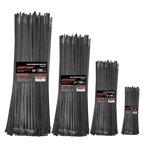 Zip Ties Assorted Size,8+12+14+18 Inch Double Sided Toothed,100 LBS Tensile Strength Heavy Duty Cable Wire Ties With Self-Locking Adjustable More