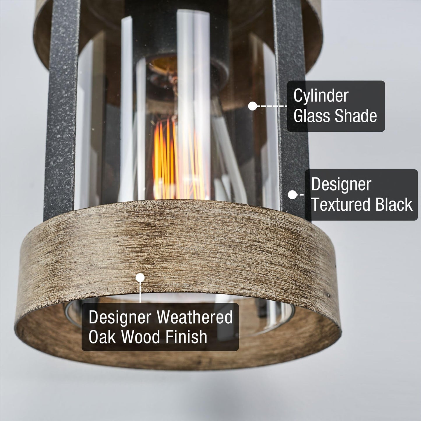 Kira Home Rochester 14" Modern Farmhouse Outdoor Wall Lantern with Clear Glass Shade, Hand-Painted Wood Grain Metal Exterior Wall Sconce, Weathered