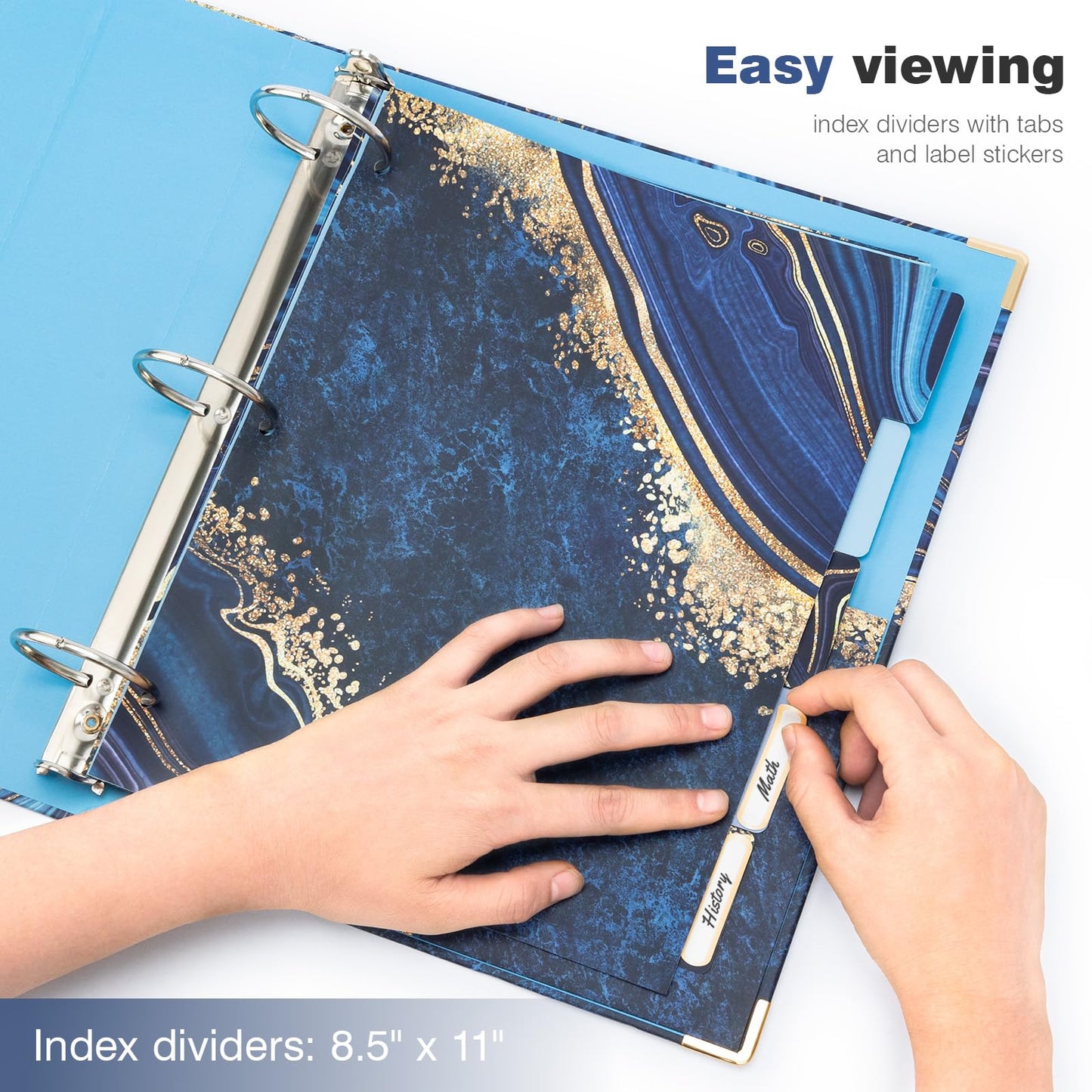 Ospelelf 3 Ring Binder, 2 Inch Letter Size (11" x 8.5") with 5 Tab Dividers, File Folder Labels and Low Profile Clipboards, Blue Marble Binder