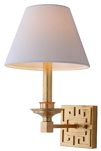 SAFAVIEH Lighting Collection Elvira Greek Key Gold Bedroom Bathroom Vanity Hallway Foyer Living Room Wall Sconce Set of 2 (LED Bulbs Included)
