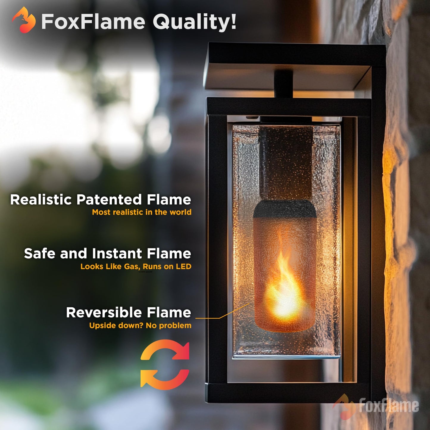FoxFlame Flickering Light Bulbs, E26 Base, 2000K Warm, Patented Fire Effect