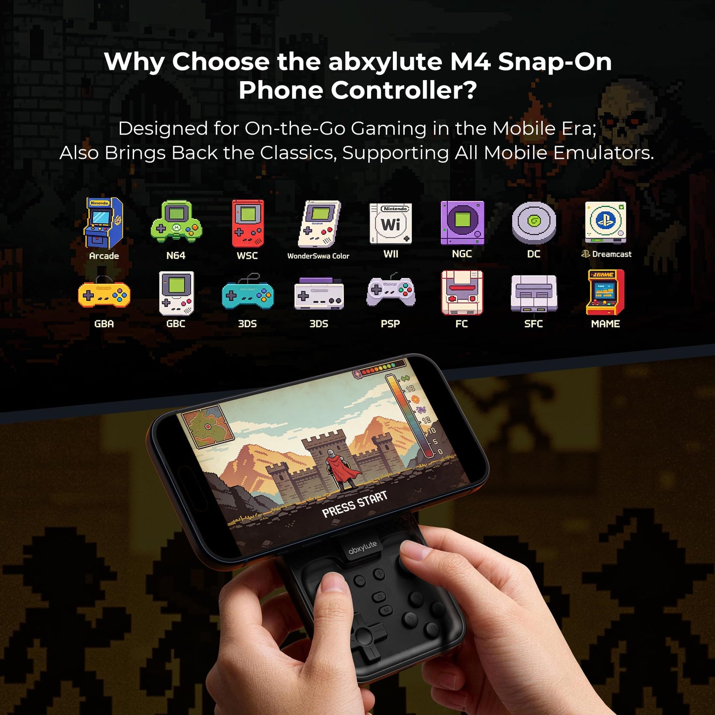 abxylute M4 Snap-On Mobile Gaming Controller for Android & iPhone, Switch 1&2, Portable Bluetooth Controller, Pocket-Sized Retro Arcade Phone Gamepad