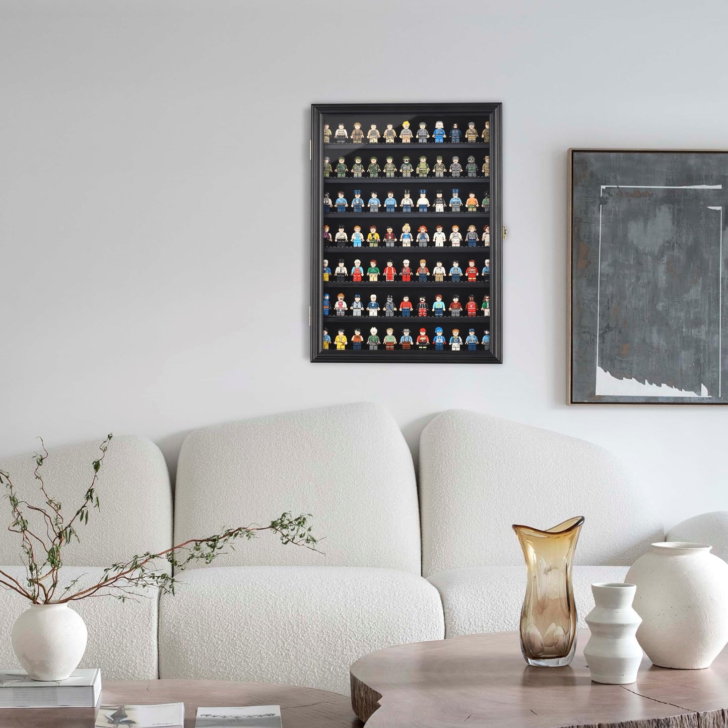 Minifigure Display Case – Lockable Wall Cabinet with UV Protection Door for Mini Collectibles, Building Block Toys & Mini Brands (Black)
