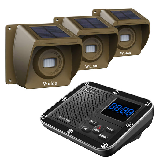 Solar Driveway Alarm Wireless Outside 1800ft Range, Outdoor Motion Sensor & Detector Driveway Alert System with Rechargeable Battery/Weatherproof/Mute