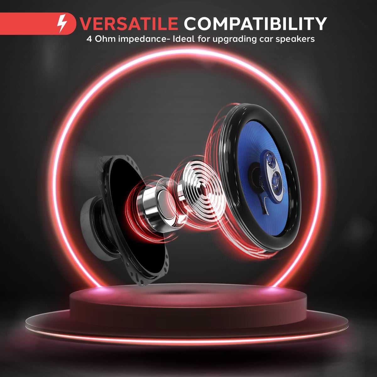 Pyle 6” x 8” Car Sound Speaker (Pair) - Upgraded Blue Poly Injection Cone 3-Way 360 Watts w/ Non-fatiguing Butyl Rubber Surround 70 - 20Khz Frequency Response 4 Ohm & 1" ASV Voice Coil - Pyle PL683BL