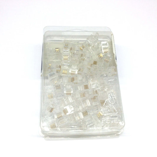 RJ22 Plug Connector 50 Pack Handdset Flat Stranded 4 Conductor RJ-22 4P4C Handset Modular Telephone Jack 4 Conductor Snap-in Extension Hook-Up