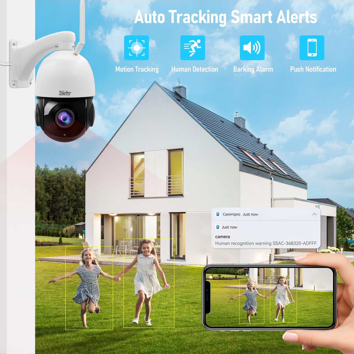 YoLuKe PTZ Camera Outdoor,5MP 20X Optical Zoom WiFi IP Camera with 360° Rotate and 1000ft View Distance/Human Detection & Auto Tracking/Two Way