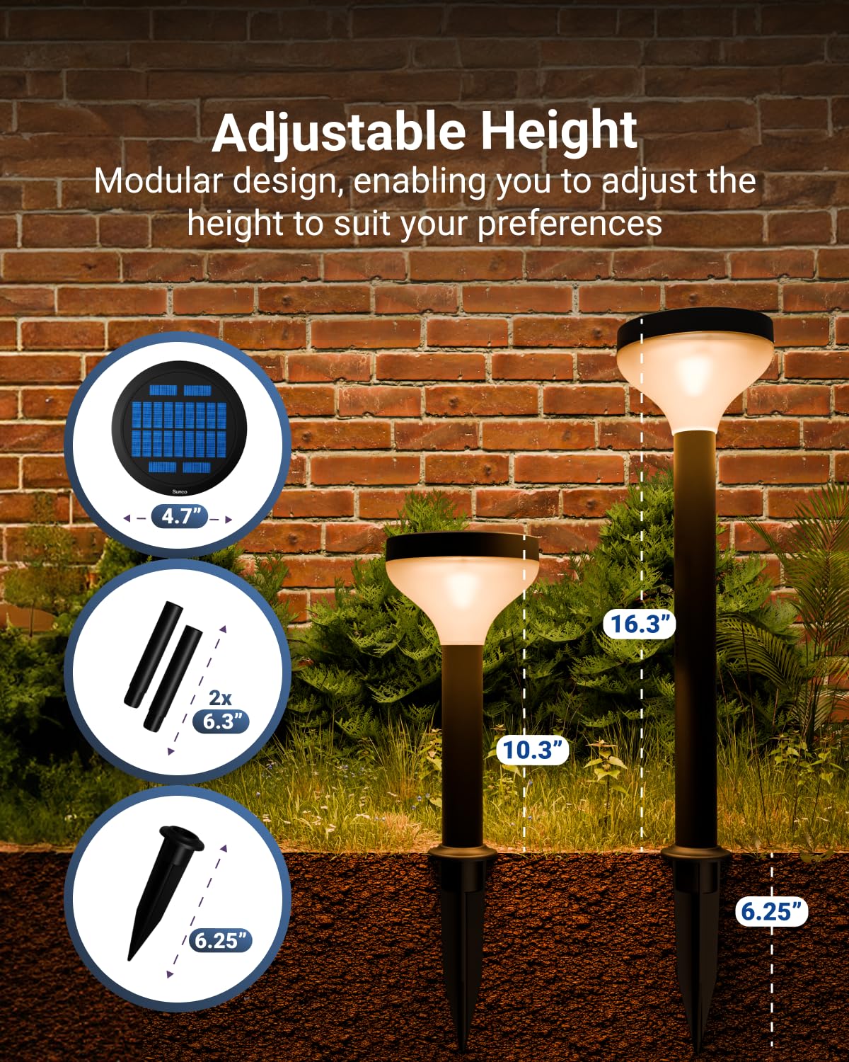 Sunco 6 Pack Round Solar Pathway Lights Outdoor, Super Bright 120 LM, 2CCT 2700K/4000K, Dimmable Path Lights for Garden, Backyard, Walkway, Driveway