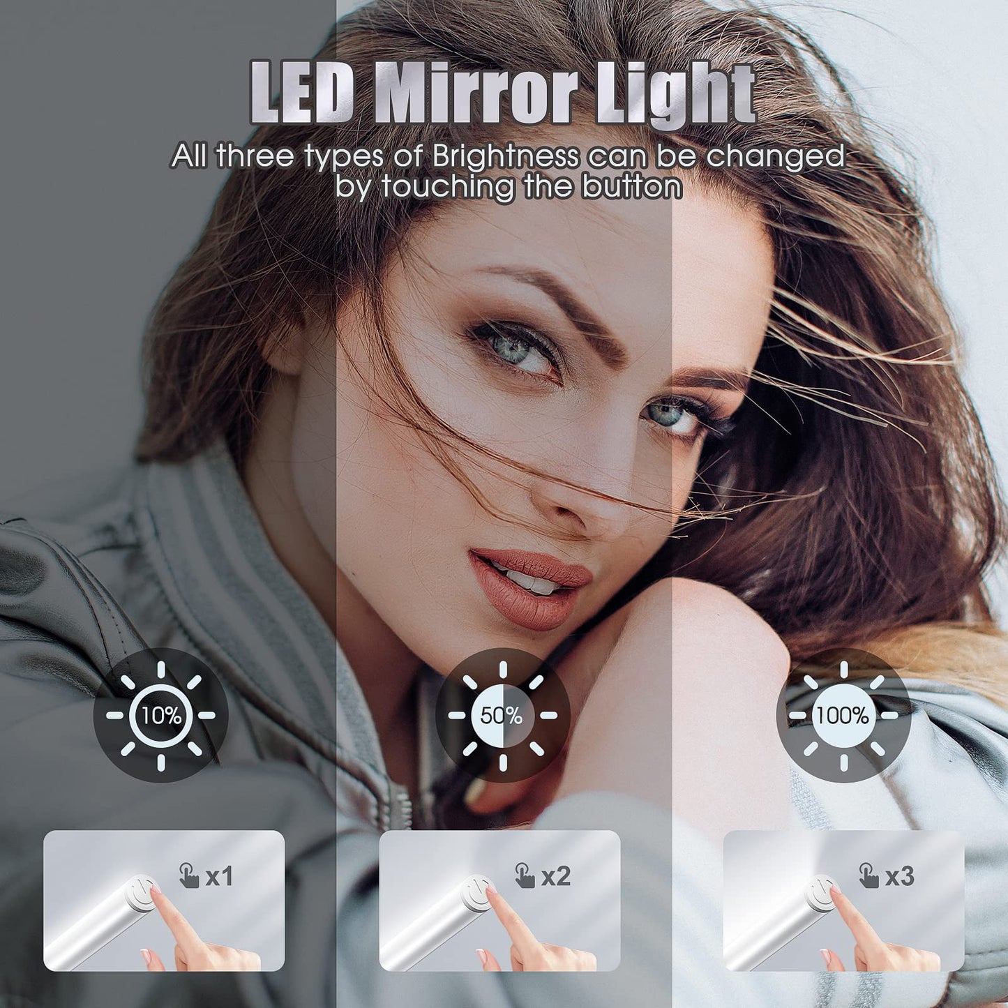 Benature LED Mirror Lights Portable Rechargeable Vanity Light 3 Brightness Touch Control Makeup Light for Bathroom Dressing Room 2 Packs