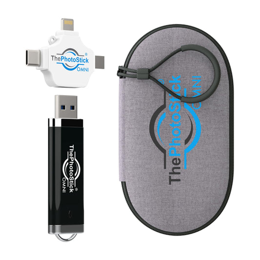 ThePhotoStick® Omni 128GB + Protective Case - Secure Photo & Video Backup and Transfer, Digital File Organization, USB & Multiport Connection