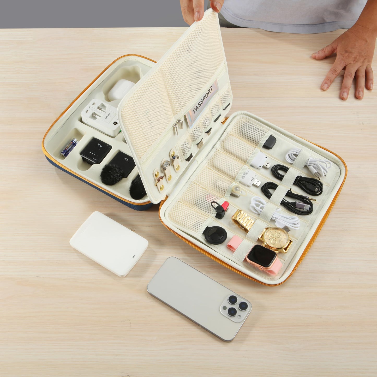 Electronics Organizer Case, Daily Tech Accessories Storage Bag for Charger, Cables, Power Bank, Lapel Mic,Watch, Passport, Travel Electronic Organizer