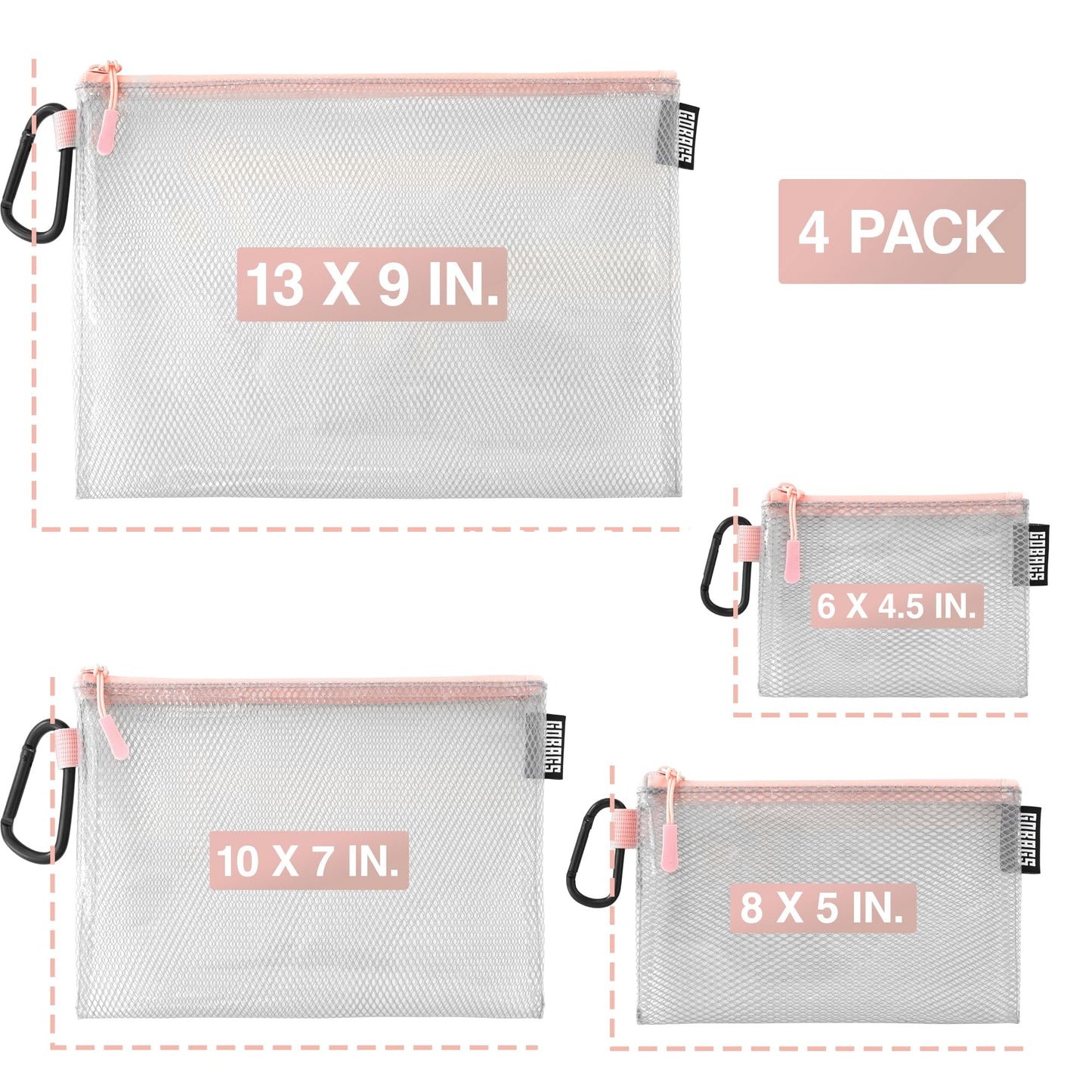 GOBAGS Air Production Multi?Size Clear Zipper Pouch (4?Pack) - Cable Organizer & Travel Gear Bag for Electronics, Camera Accessories, Tool Pouch &