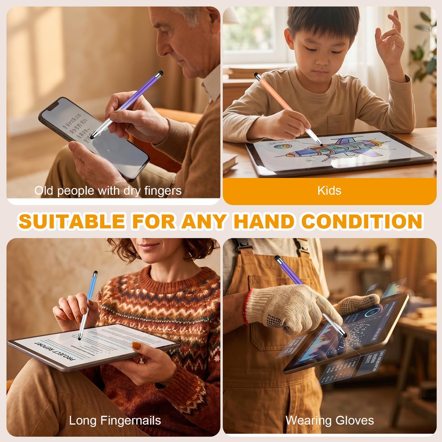 Stylus (3 Pcs), 2-in-1 Stylus Pen for Touch Screen, High Precision and Sensitivity, Suitable for iPad/iPhone/Samsung/Android Smartphone and Tablets