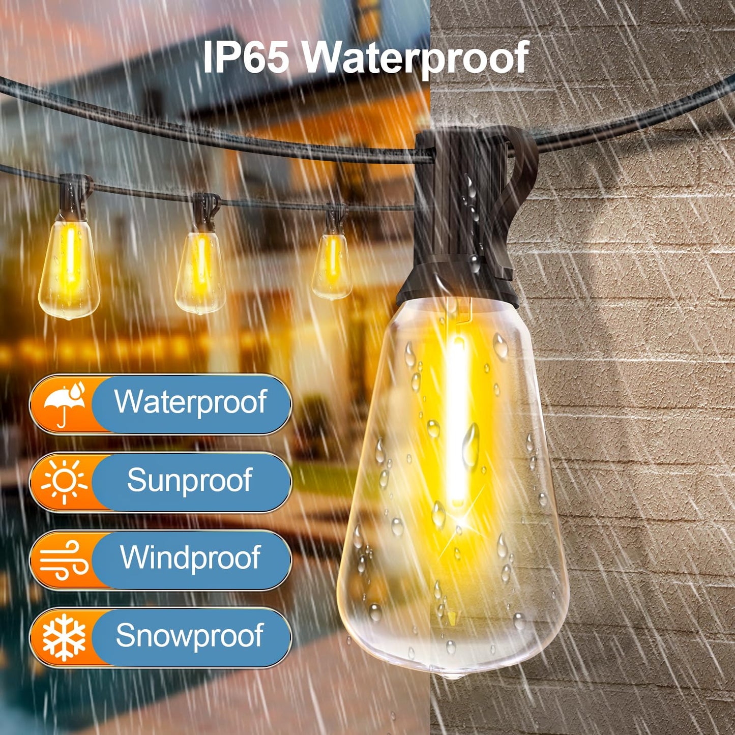 Outdoor Lights String Patio Outside - 100ft 30M LED Waterproof Light - Hanging Lighting ST38 Shatterproof Edison Bulb Deck Backyard Gazebo Balcony