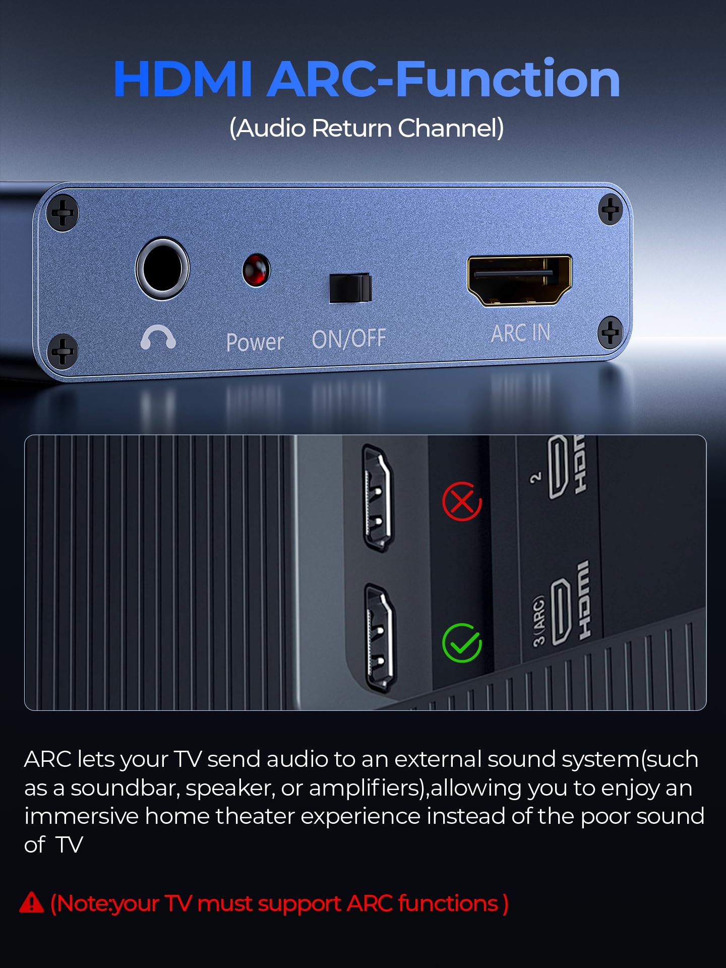 192KHz HDMI ARC Audio Extractor with Optical Cable ARC Converter HDMI ARC to Optical TOSLINK SPDIF Coaxial, RCA+3.5mm Jack L/R Stereo, Audio Splitter