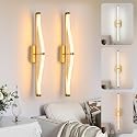Lanxithen Gold Battery Operated Wall Sconces Set of 2, Rechargeable Wall Sconce with Remote, 3 Color Dimmable Sconces Wall Lighting, Wireless Wall