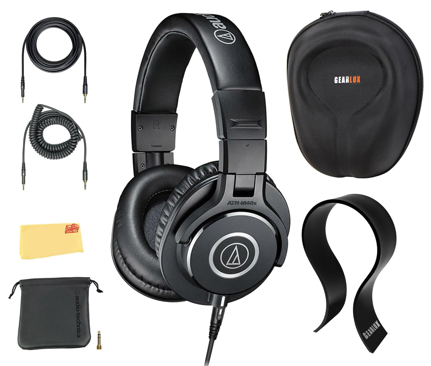 Audio-Technica ATH-M40x Professional Monitor Headphones - Black Bundle with Case, Stand, Pouch, and Austin Bazaar Polishing Cloth