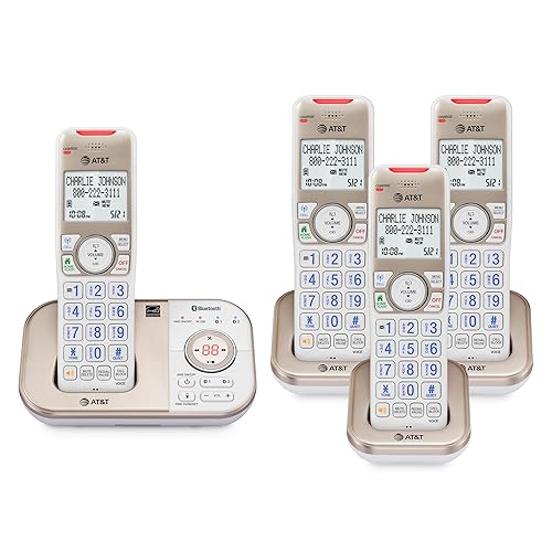 AT&T BL3112-4 Cordless Phone for Home - 4 Handsets, DECT 6.0, Bluetooth Cell Connect, Answering Machine, Smart Call Blocker, Caller ID, Intercom