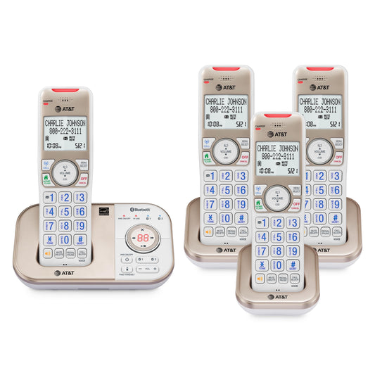 AT&T BL3112-4 Cordless Phone for Home - 4 Handsets, DECT 6.0, Bluetooth Cell Connect, Answering Machine, Smart Call Blocker, Caller ID, Intercom