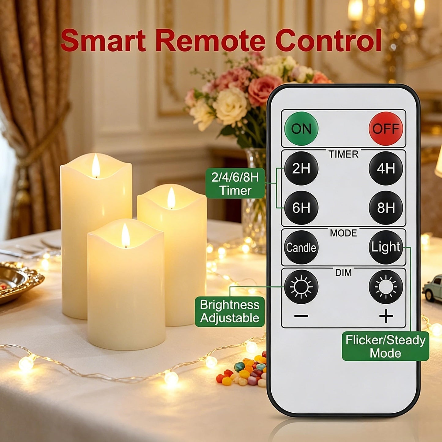 CFDECOR Flickering Flameless Candles with Remote Timer,Realistic 3D Moving Flame Led Candles,Set of 3 Battery Operated Pillar Fake Electronic Real Wax