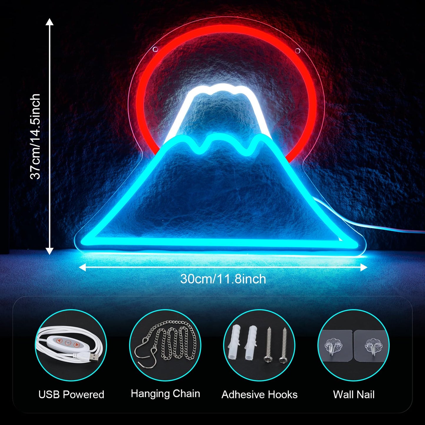 Sunset Neon Sign for Wall Decor, Sunset Sunrise Mountain LED Light Signs with Dimmer & Ice Mountains for Home Decor, Creative Gifts for Bedroom