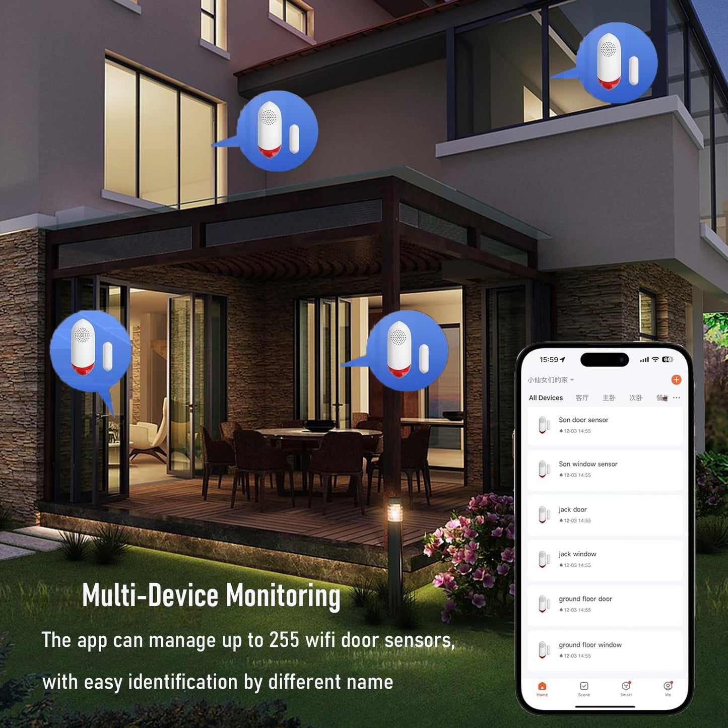 Smart WiFi Freezer Refrigerator Door/Window Alarm with Free Real-Time APP Alerts, 0-60s Delay, Scheduled Arm/Disarm, 0-120dB Adjustable Siren
