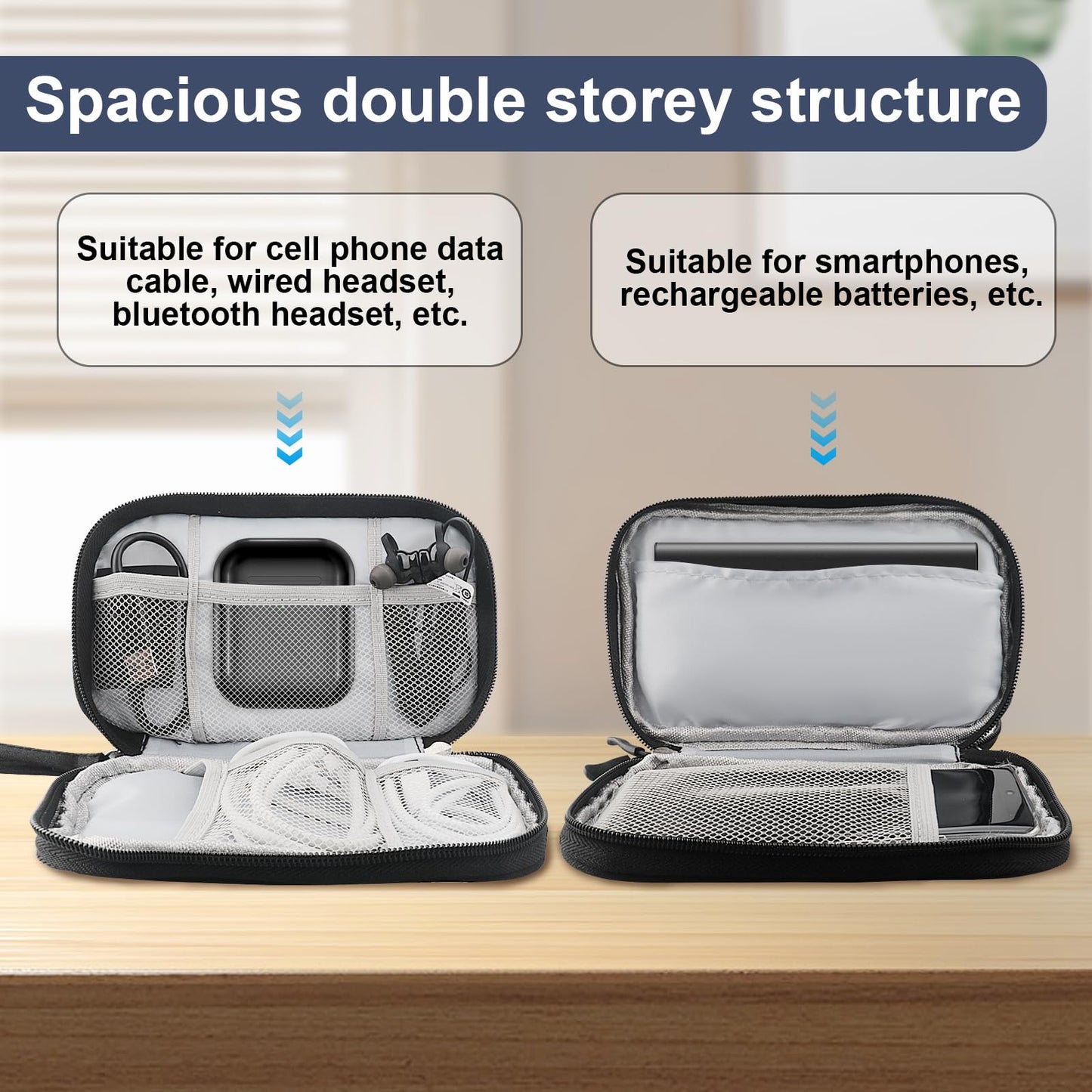 Miruchertter Travel Cable Organizer Bag Double Layer Electronics Organizer Case Compact & Portable Cords Organizer Pouch for Men Women Travel