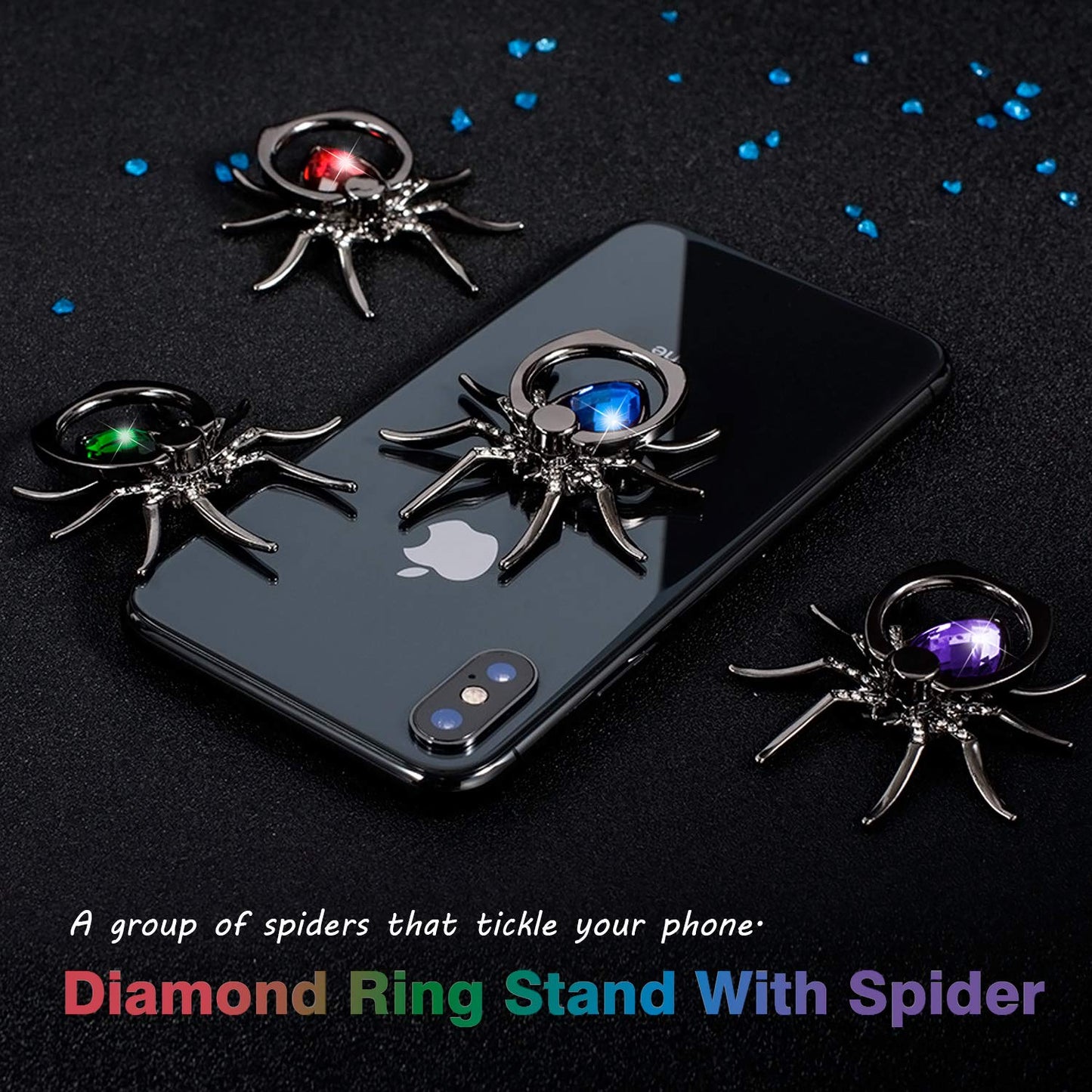 Allengel Spider Phone Ring Holder Stand, Animal Phone Ring Finger Grip Rhinestone Phone Kickstand for All Smartphone (Purple)
