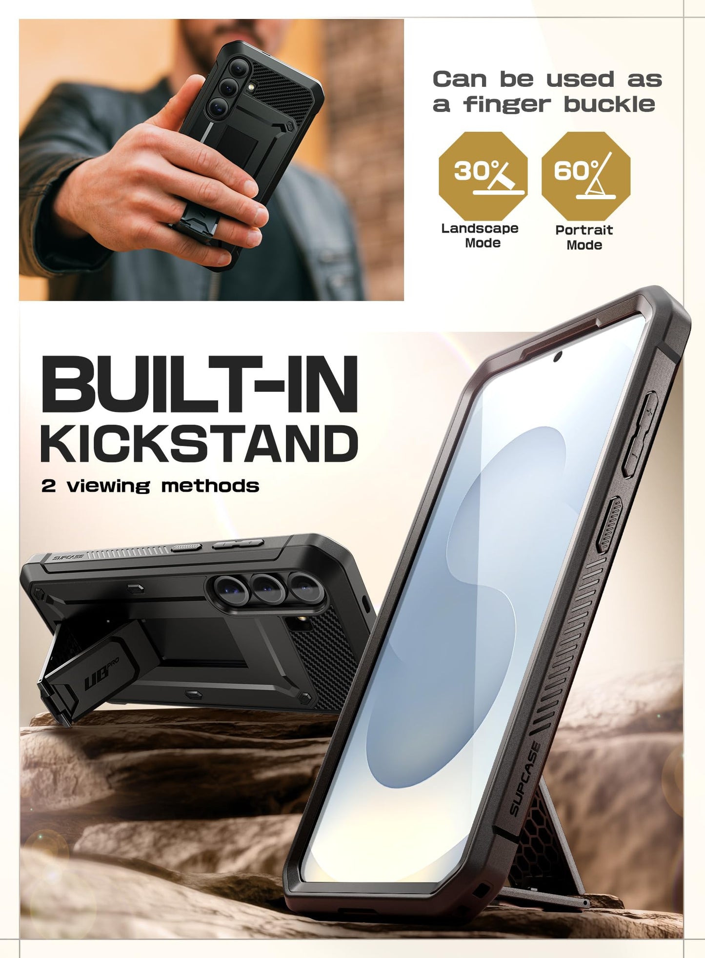 SUPCASE for Samsung Galaxy S25 FE Case with Stand & Belt-Clip (Unicorn Beetle Pro), [Built-in Screen Protector] [Military-Grade Protection] Heavy Duty