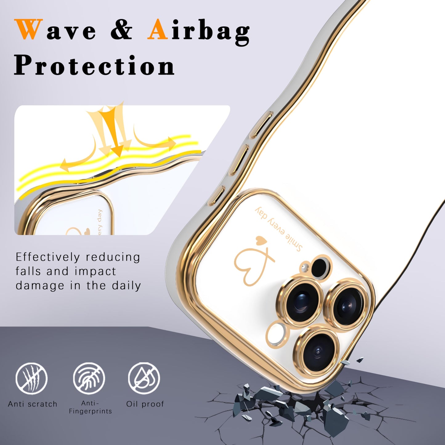 IAIYOXI for iPhone 13 Case for Women & Girls - Cute Wave Design with Curly Shape, Heart Pattern, Raised Camera Protection, Luxury Plating