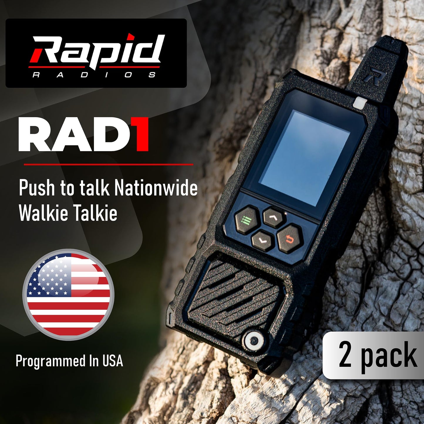 Rapid Radios RAD1- 2-Pack Waterproof Rugged LTE + Wi-Fi Rapid Radio - Nationwide Push-to-Talk Communication, IPX6 Weatherproof, Long Battery Life