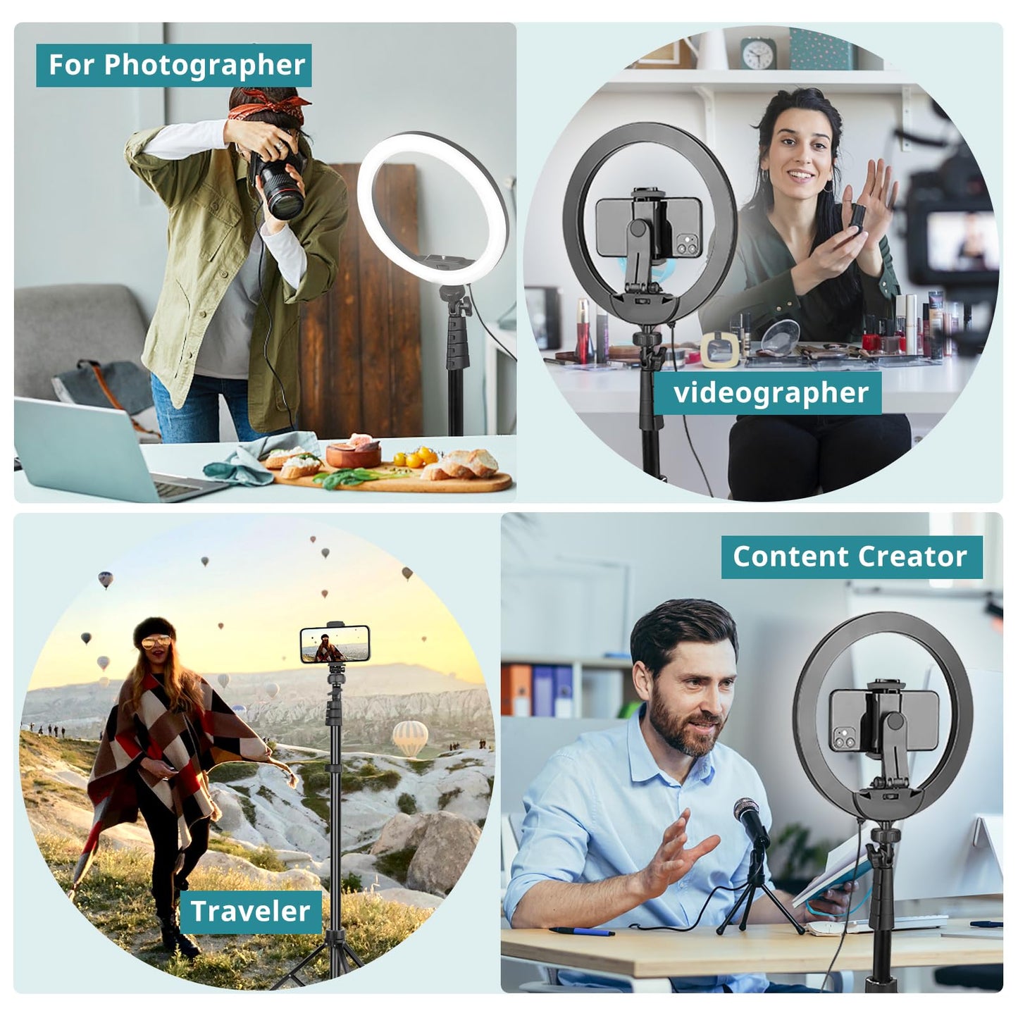Eicaus 12" Ring Light with Tripod Stand and Phone Holder,Selfie LED Lighting with 62" Phone and Stand,Circle Ringlight for Photography,TIK Tok