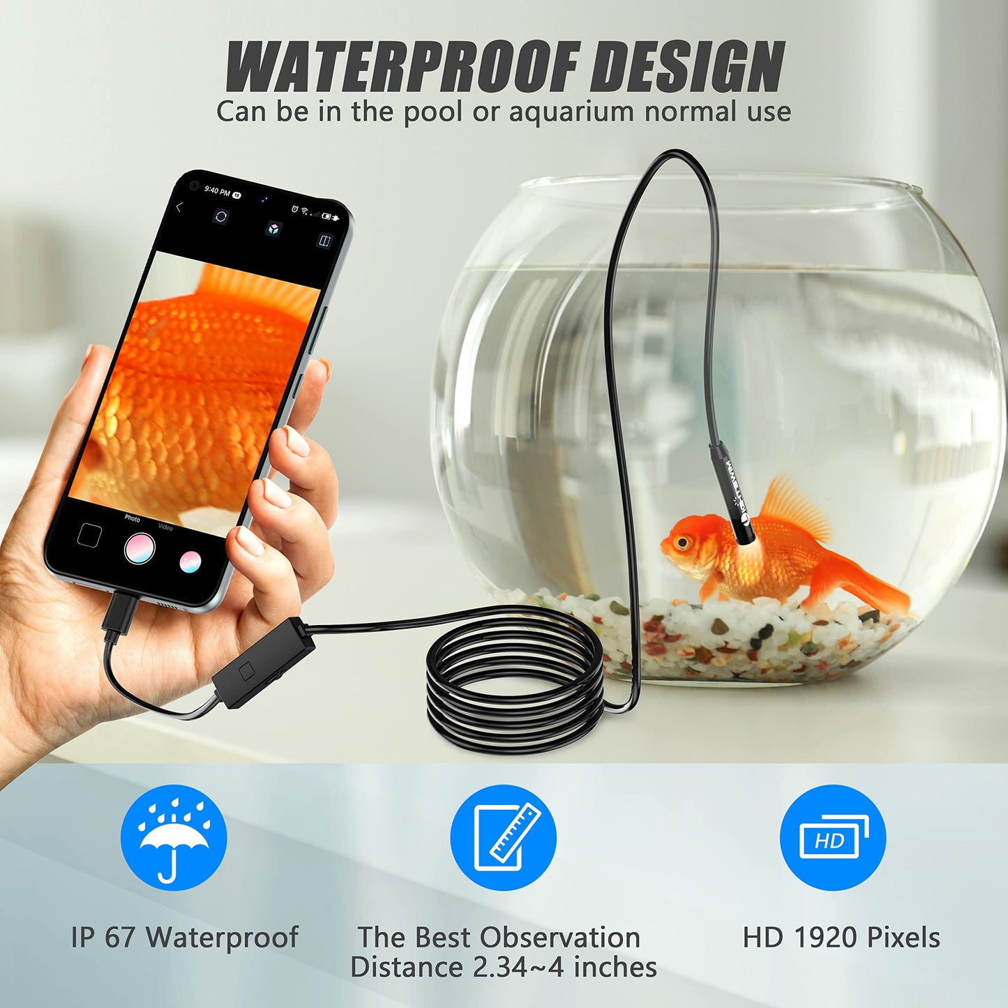 1920P Endoscope Snake Inspection Camera, Lightswim Type C Borescope, Scope Camera with 8 LED Lights for Android and iOS Smartphone, iPhone, iPad