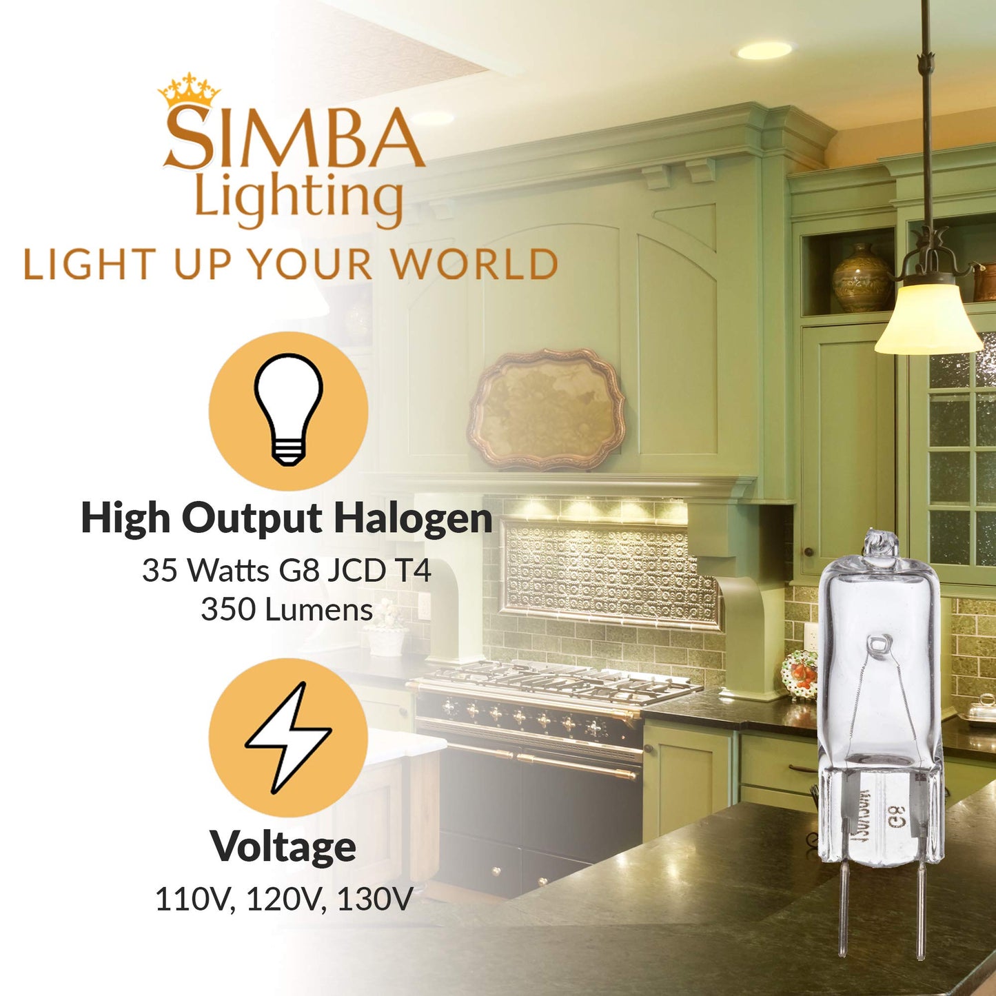 Simba Lighting Halogen Light Bulb G8 T4 35W JCD Bi-Pin 120V, 2700K, 10 Pack